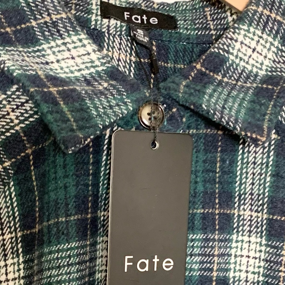 FATE Plaid Thick Flannel Peplum Shirt Dress S NEW - Picture 4 of 4